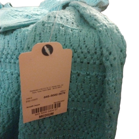 Mint Green Crew Neck Eyelet Sweater St. John's 3/4 Sleeved Beachy Layering NWT M - Picture 7 of 11